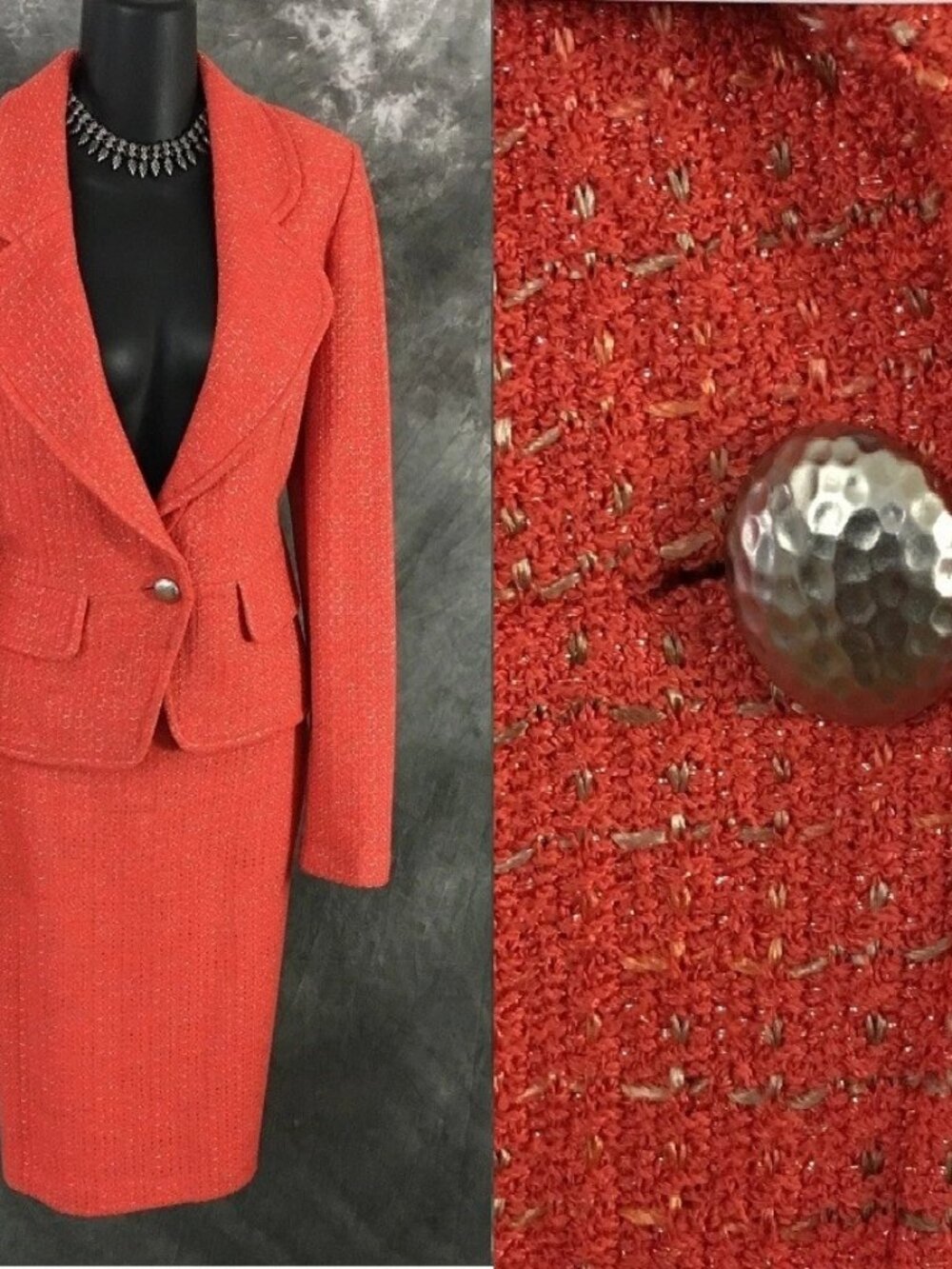 St John knit coral multi jacket skirt suit size 10